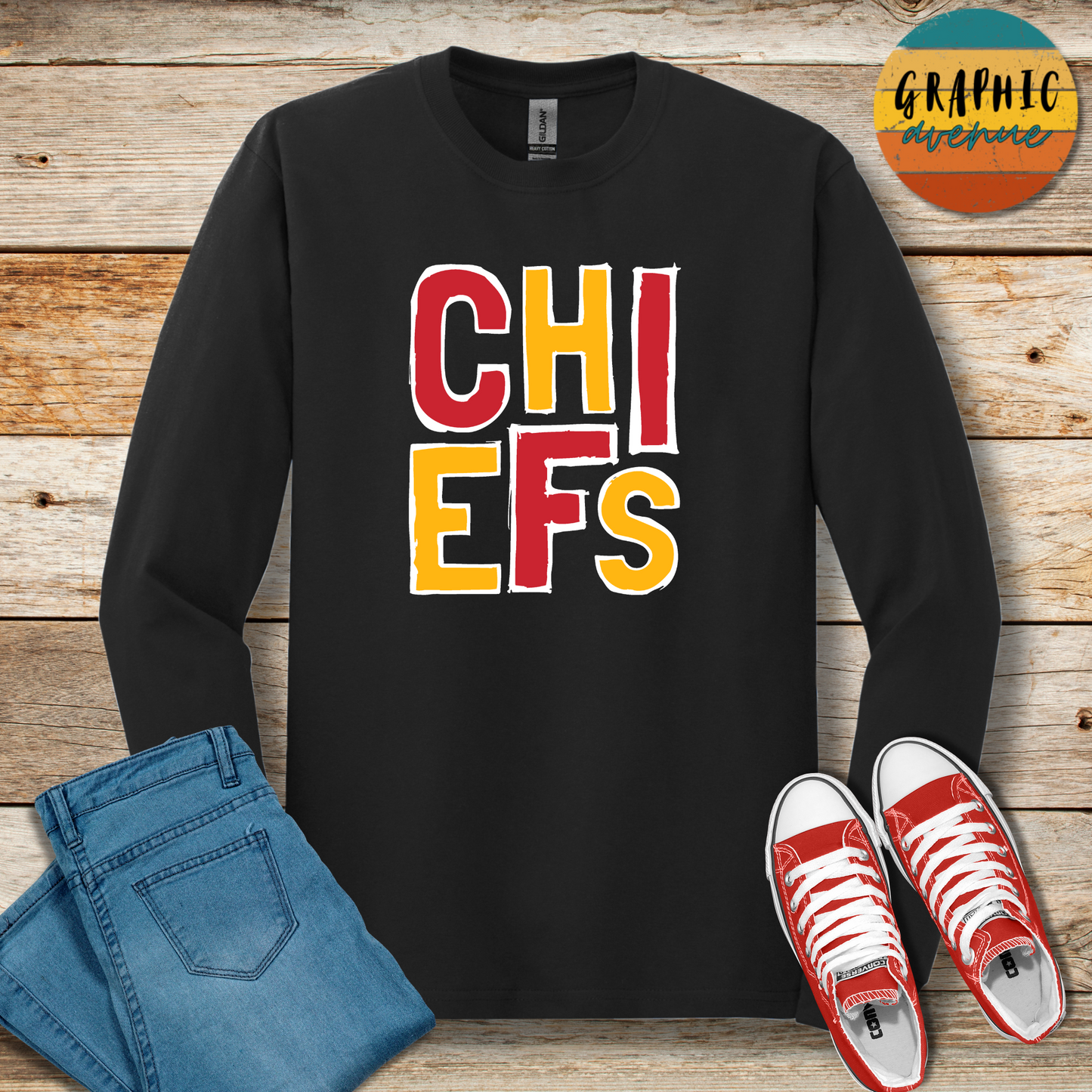 Chiefs Long Sleeve Tee Shirt - Kansas City Chiefs - 6 Colors Available in Youth and Adult Sizes