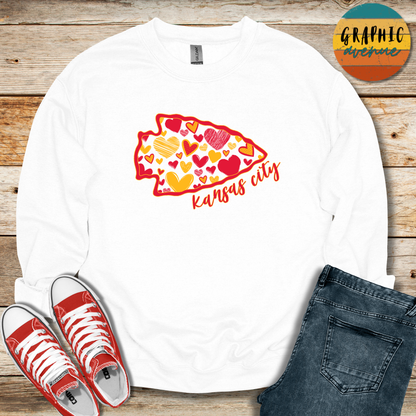 Kansas City Chiefs Arrowhead Heart Sweatshirt - 5 Colors Available in Youth and Adult Sizes