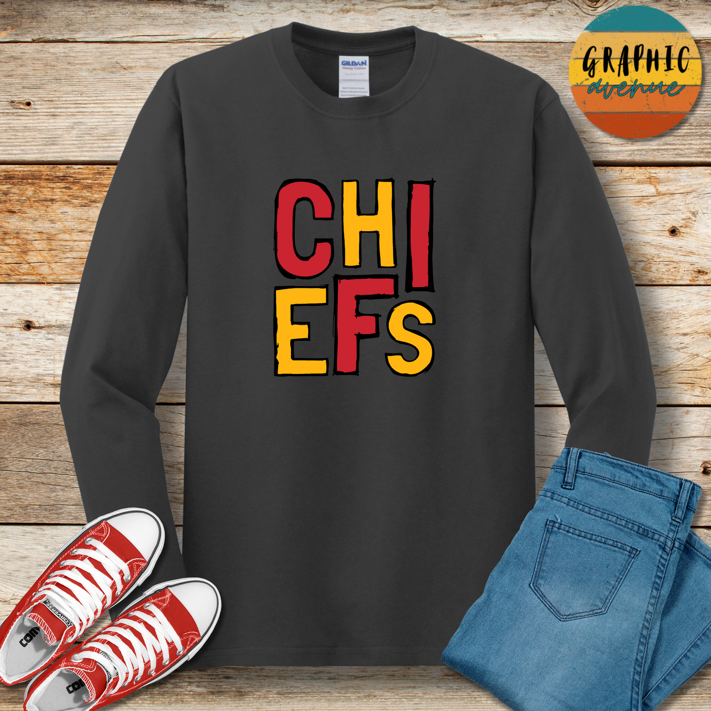 Chiefs Long Sleeve Tee Shirt - Kansas City Chiefs - 6 Colors Available in Youth and Adult Sizes