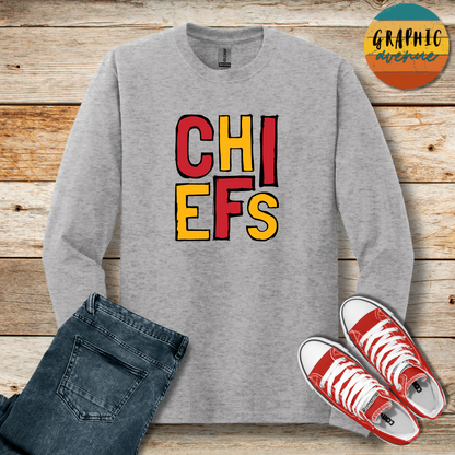 Chiefs Long Sleeve Tee Shirt - Kansas City Chiefs - 6 Colors Available in Youth and Adult Sizes