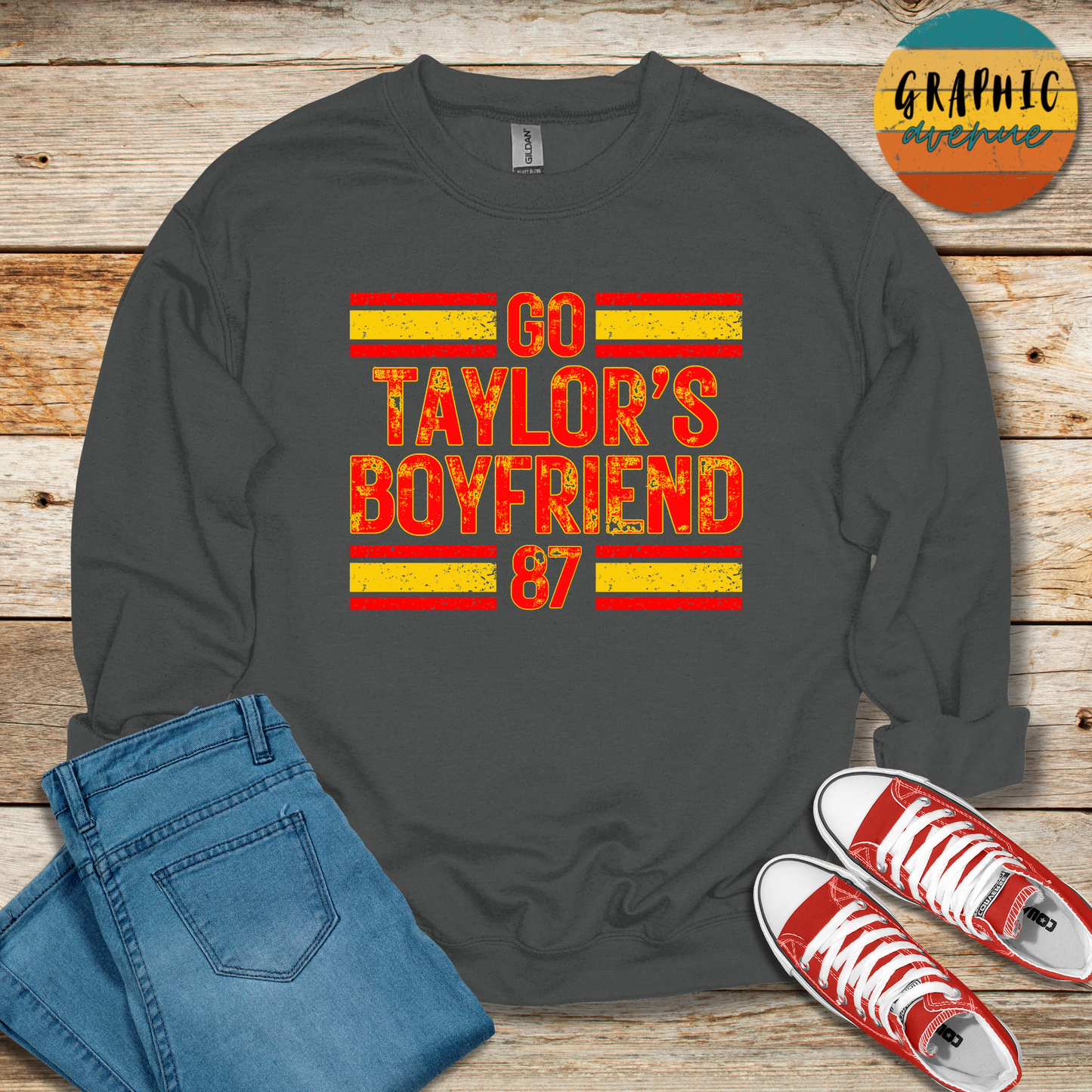 Go Taylor's Boyfriend Sweatshirt - Kansas City Chiefs - 5 Colors Available in Youth and Adult Sizes