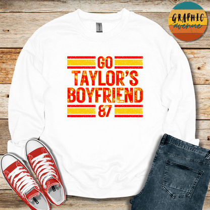 Go Taylor's Boyfriend Sweatshirt - Kansas City Chiefs - 5 Colors Available in Youth and Adult Sizes