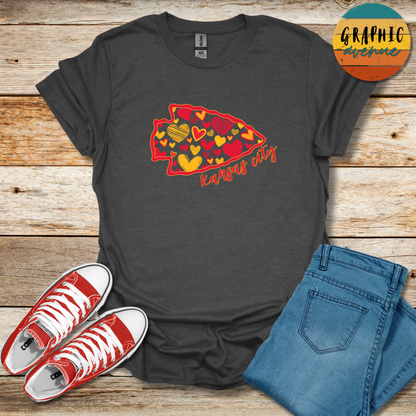 Kansas City Chiefs Arrowhead Heart Tee Shirt - 5 Colors Available in Youth and Adult Sizes