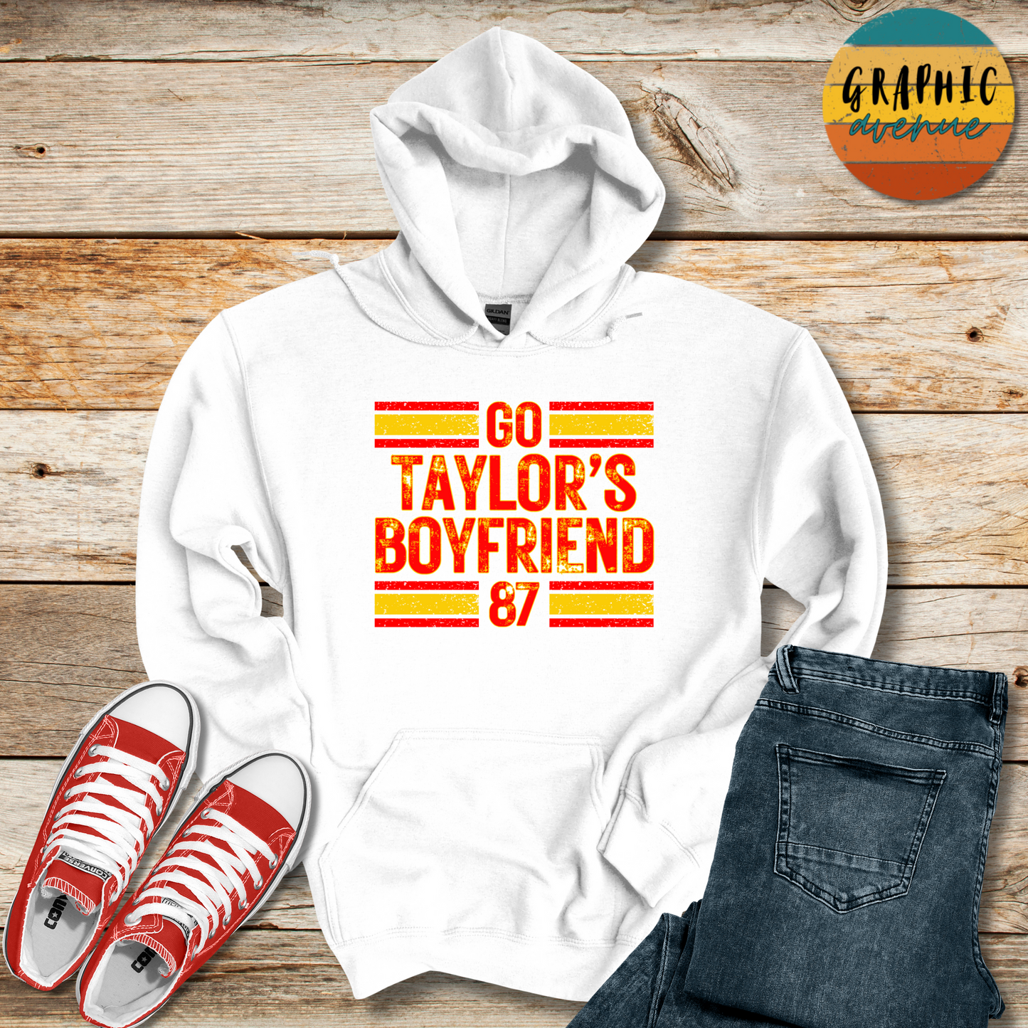 Go Taylor's Boyfriend  Hooded Sweatshirt - Kansas City Chiefs - 5 Colors Available in Youth and Adult Sizes