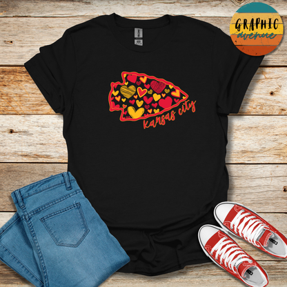 Kansas City Chiefs Arrowhead Heart Tee Shirt - 5 Colors Available in Youth and Adult Sizes