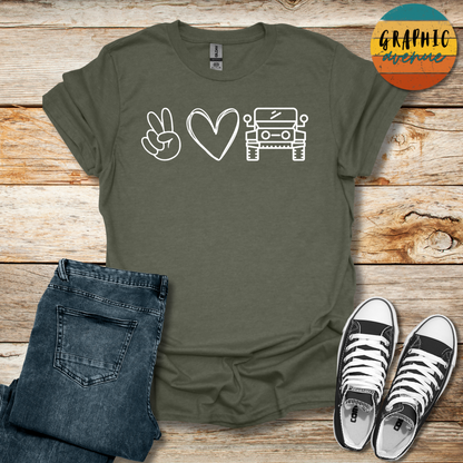 Peace Love Jeep Tee - Sayings Tee - 10 Colors Available