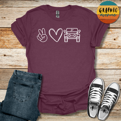 Peace Love Jeep Tee - Sayings Tee - 10 Colors Available