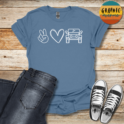 Peace Love Jeep Tee - Sayings Tee - 10 Colors Available