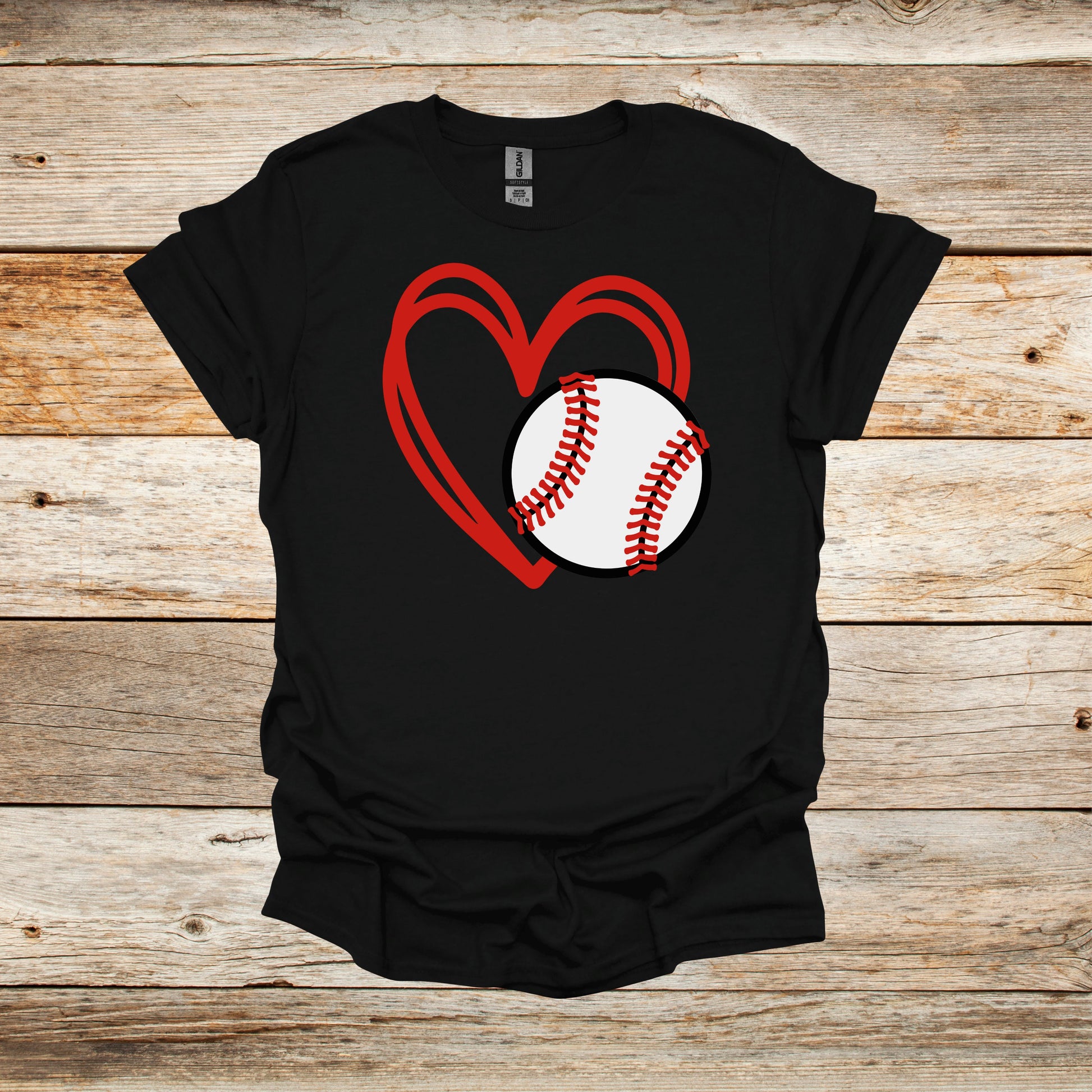 Baseball T-Shirt - Heart Baseball - Adult and Children's Tee Shirts - Sports T-Shirts Graphic Avenue Black Adult Small 
