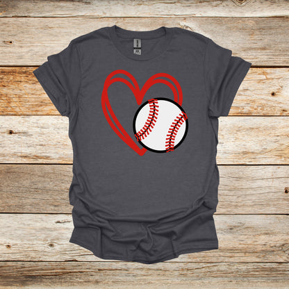 Baseball T-Shirt - Heart Baseball - Adult and Children's Tee Shirts - Sports T-Shirts Graphic Avenue Dark Heather Adult Small 