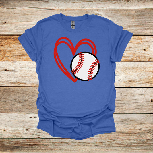 Baseball T-Shirt - Heart Baseball - Adult and Children's Tee Shirts - Sports T-Shirts Graphic Avenue Heather Royal Adult Small 