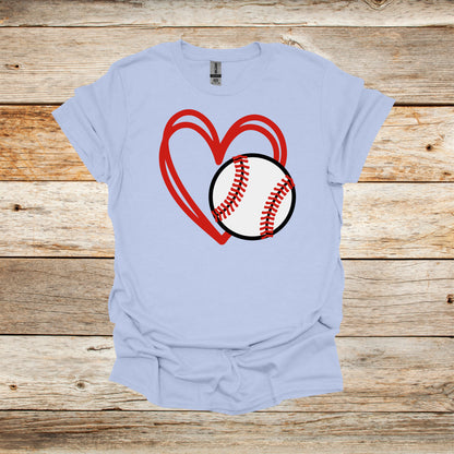 Baseball T-Shirt - Heart Baseball - Adult and Children's Tee Shirts - Sports T-Shirts Graphic Avenue Light Blue Adult Small 