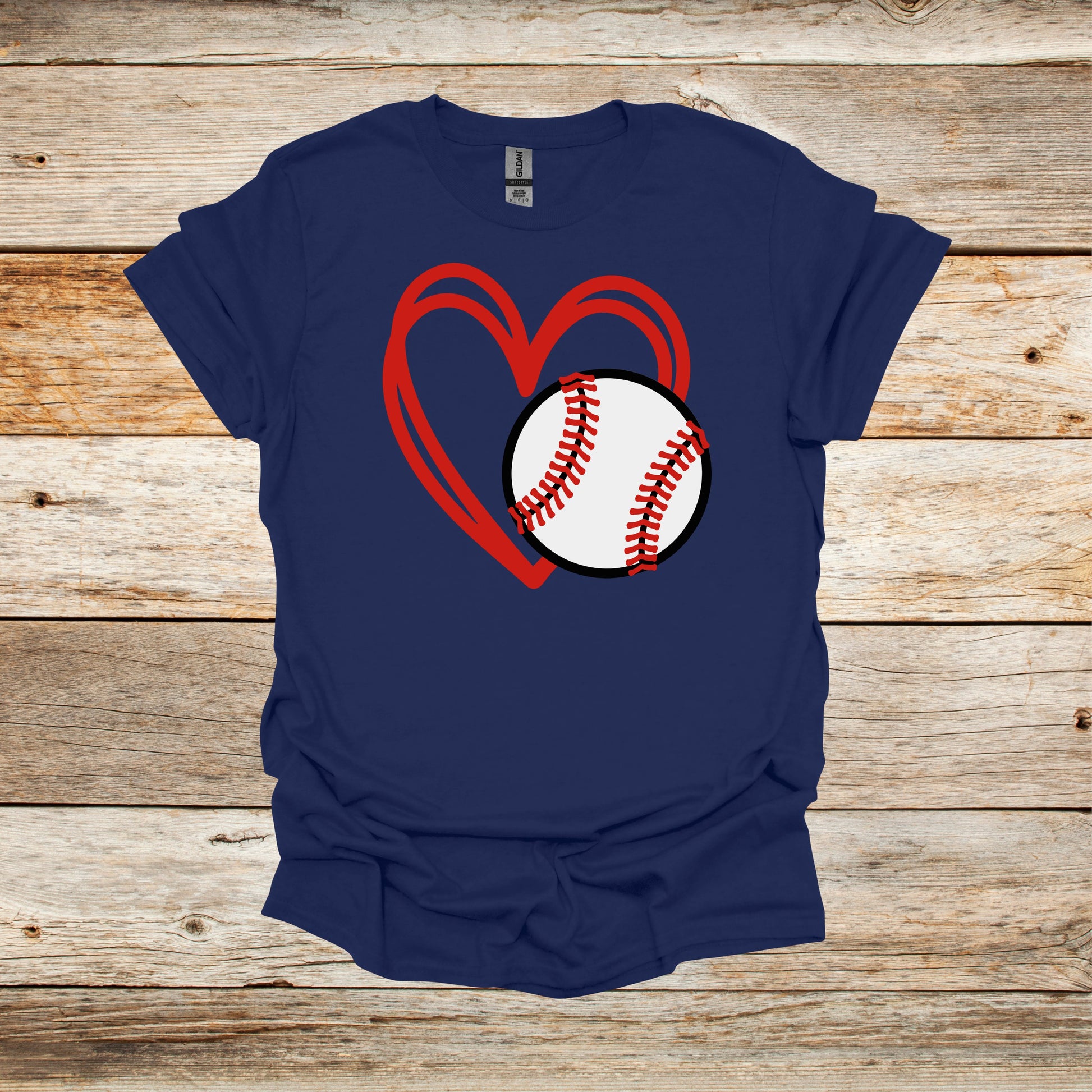 Baseball T-Shirt - Heart Baseball - Adult and Children's Tee Shirts - Sports T-Shirts Graphic Avenue Navy Adult Small 