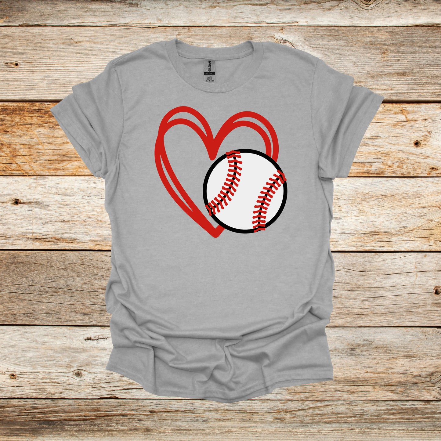 Baseball T-Shirt - Heart Baseball - Adult and Children's Tee Shirts - Sports T-Shirts Graphic Avenue Sport Grey Adult Small 