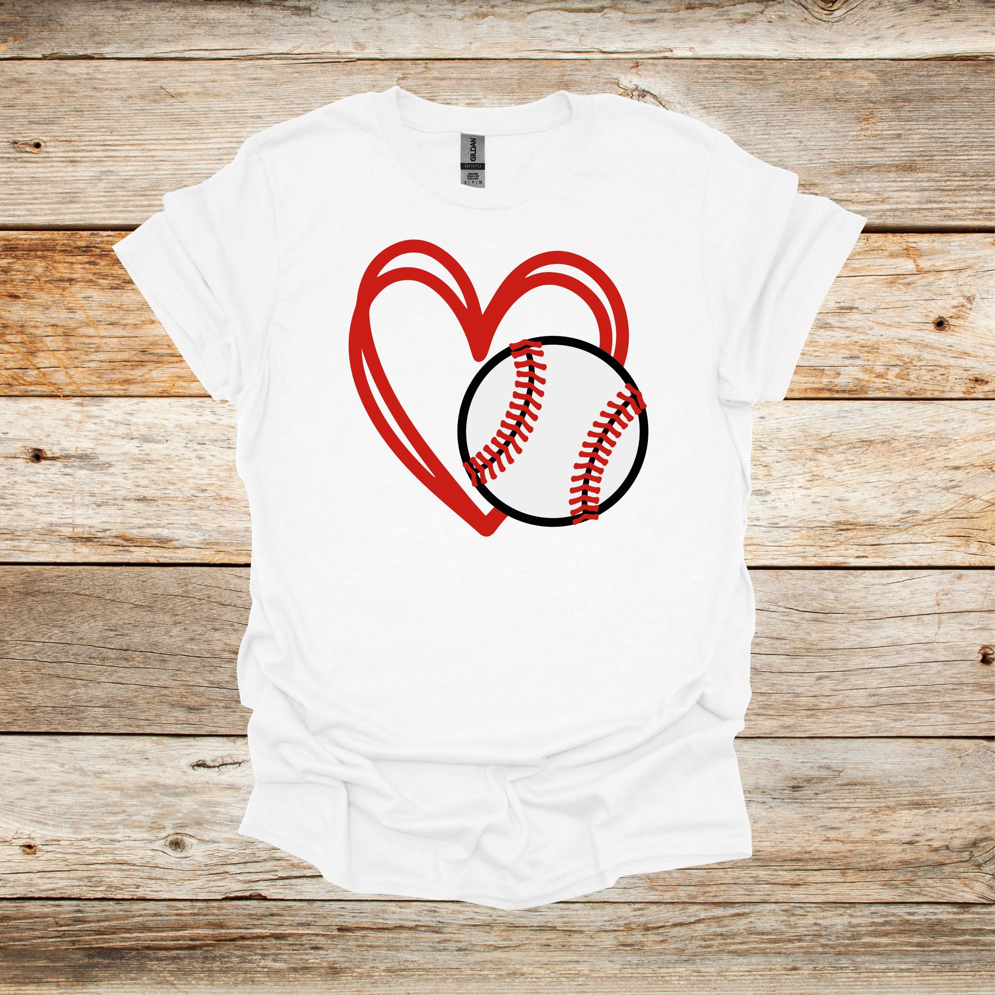 Baseball T-Shirt - Heart Baseball - Adult and Children's Tee Shirts - Sports T-Shirts Graphic Avenue White Adult Small 