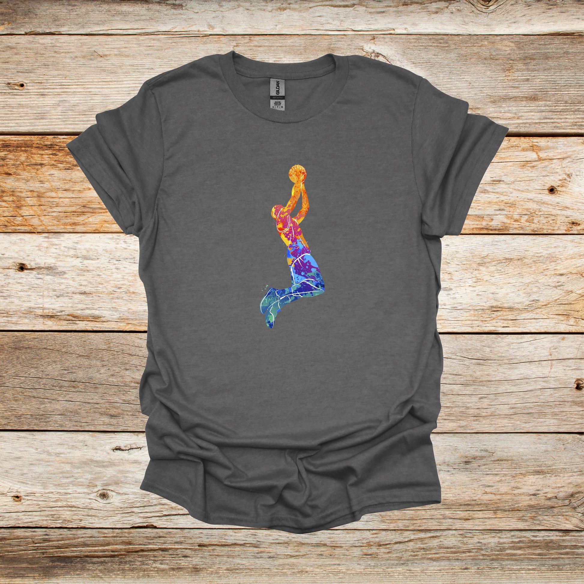 Basketball T-Shirt - Jump Shot - Adult and Children's Tee Shirts - Sports T-Shirts Graphic Avenue Graphite Heather Adult Small 