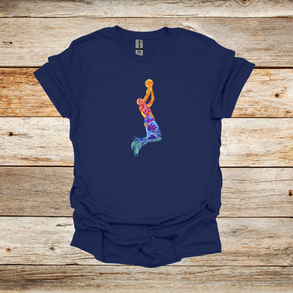 Basketball T-Shirt - Jump Shot - Adult and Children's Tee Shirts - Sports T-Shirts Graphic Avenue Navy Adult Small 