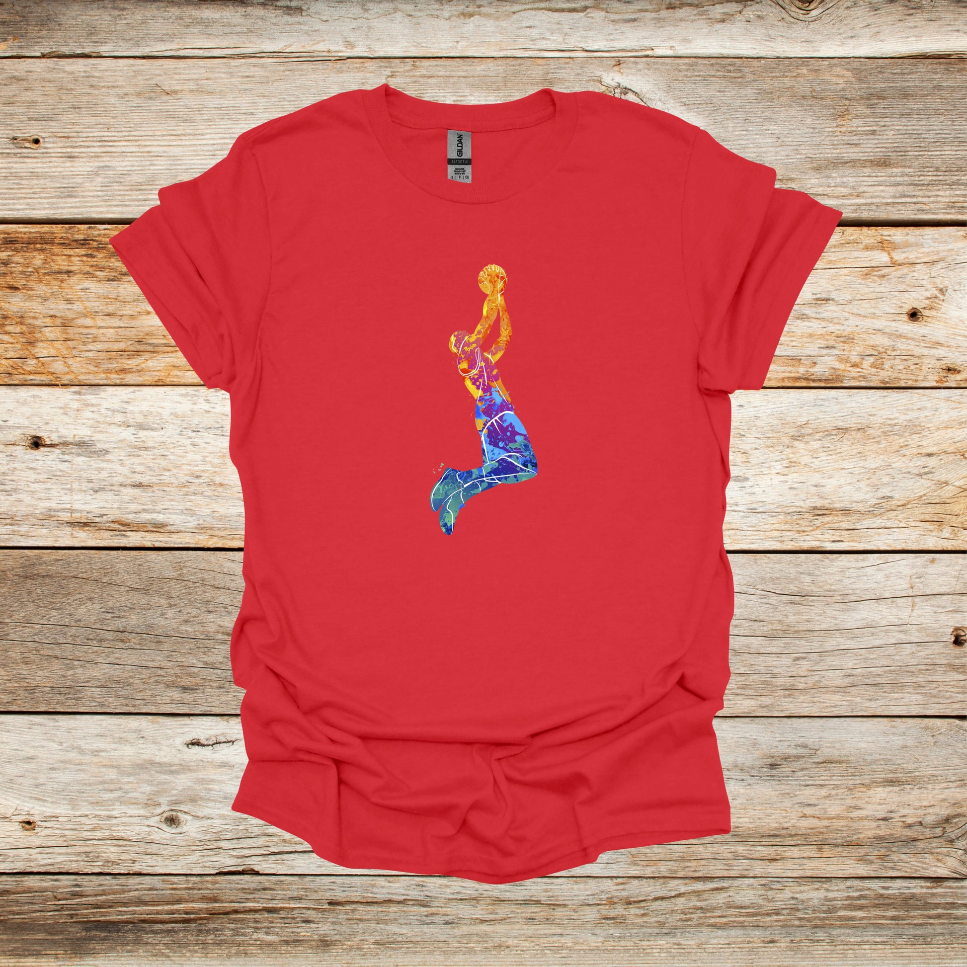 Basketball T-Shirt - Jump Shot - Adult and Children's Tee Shirts - Sports T-Shirts Graphic Avenue Red Adult Small 