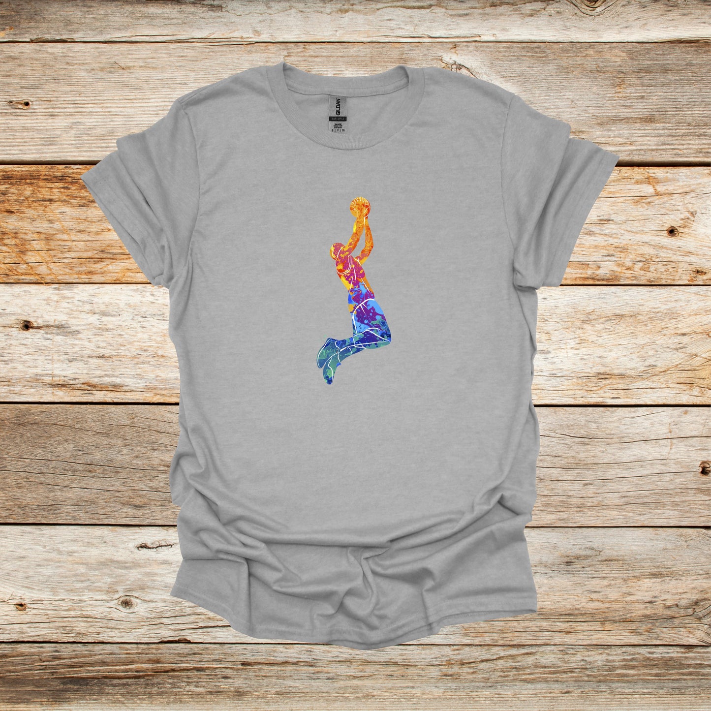 Basketball T-Shirt - Jump Shot - Adult and Children's Tee Shirts - Sports T-Shirts Graphic Avenue Sport Grey Adult Small 