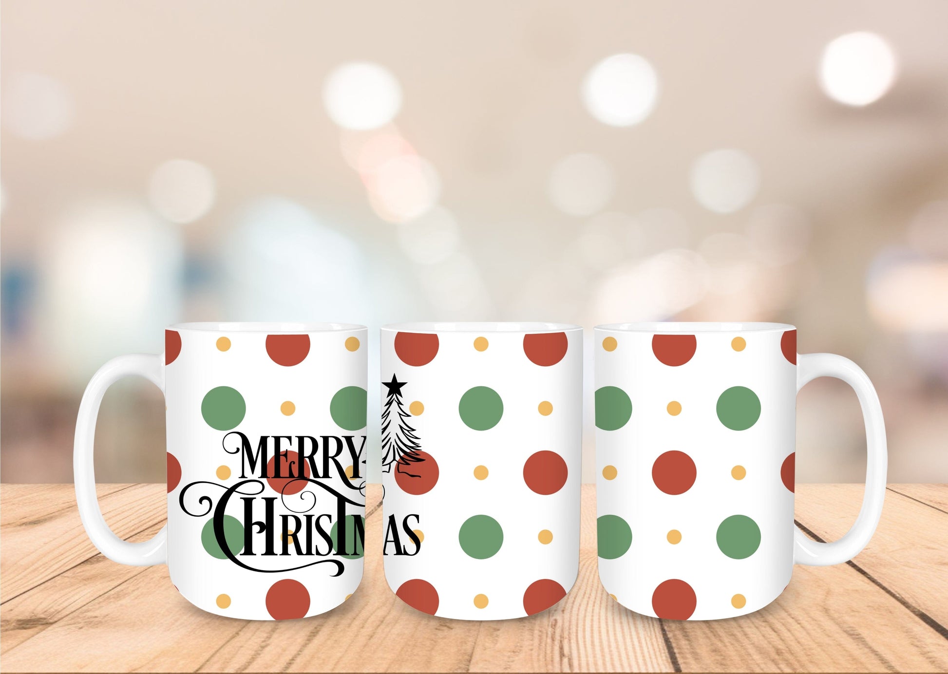 Christmas 15oz Coffee Mug - 15 Designs to Choose From 15oz Coffee Mug Graphic Avenue Merry Christmas Polka Dot 
