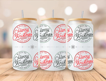 Christmas 16oz Frosted Glass with Bamboo Lid Cup - 15 Designs to Choose From 16oz Glass Tumbler Graphic Avenue 