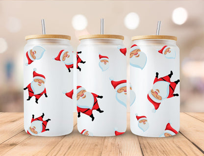 Christmas 16oz Frosted Glass with Bamboo Lid Cup - 15 Designs to Choose From 16oz Glass Tumbler Graphic Avenue Santa 