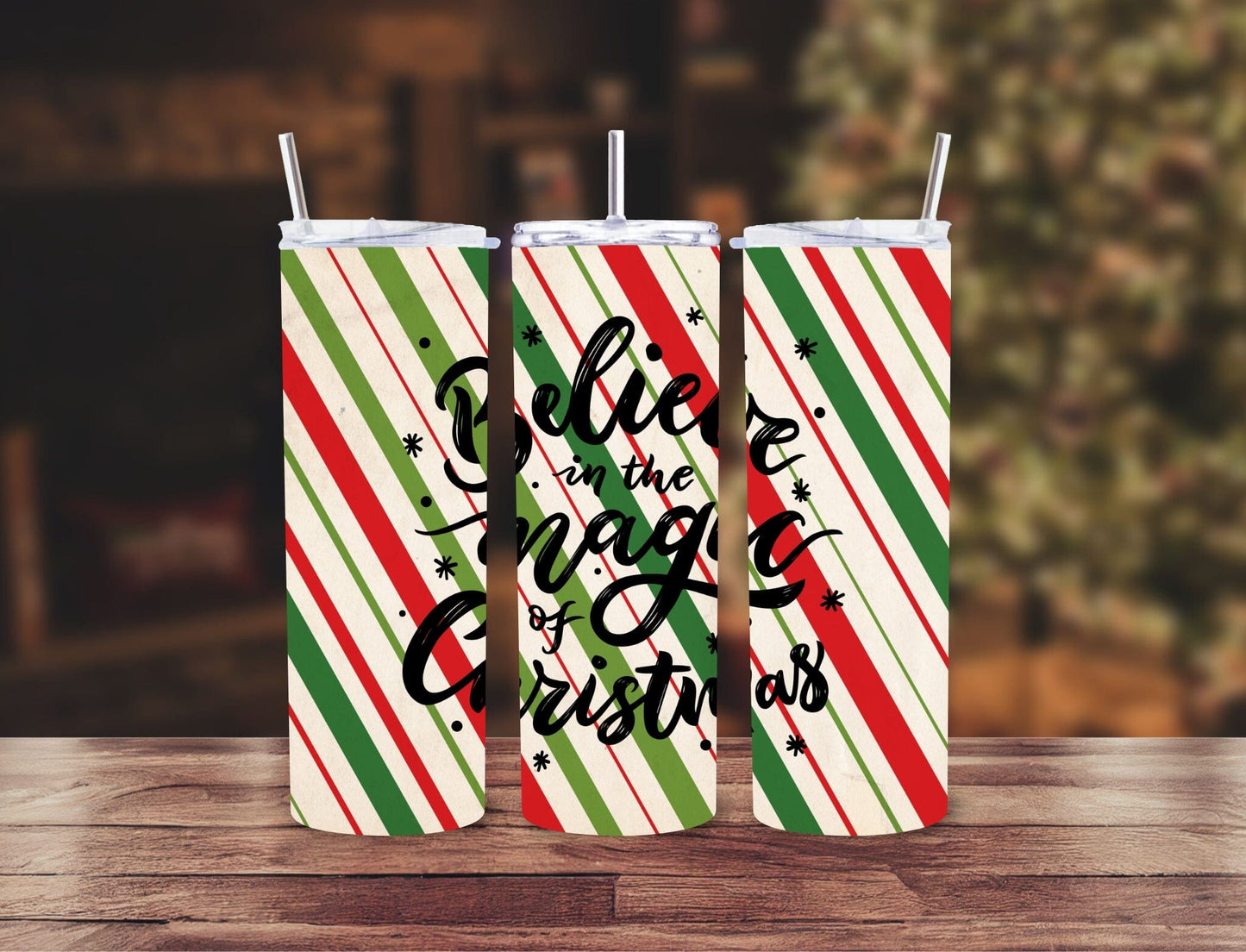 Christmas 20oz Skinny Tumbler - 15 Designs to Choose From 20oz Skinny Tumbler Graphic Avenue Believe in the Magic 