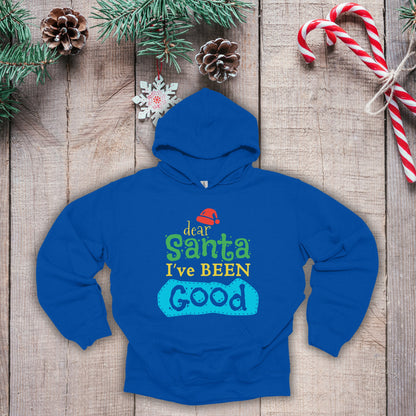 Christmas Hoodie - Dear Santa I've Been Good - Cute Christmas Shirts - Youth and Adult Christmas Hooded Sweatshirt Hooded Sweatshirt Graphic Avenue Royal Blue Adult Small 