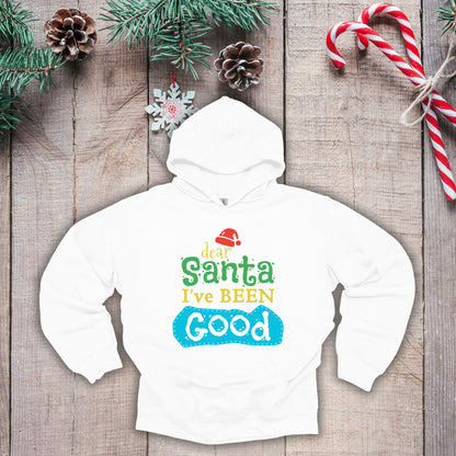 Christmas Hoodie - Dear Santa I've Been Good - Cute Christmas Shirts - Youth and Adult Christmas Hooded Sweatshirt Hooded Sweatshirt Graphic Avenue White Adult Small 