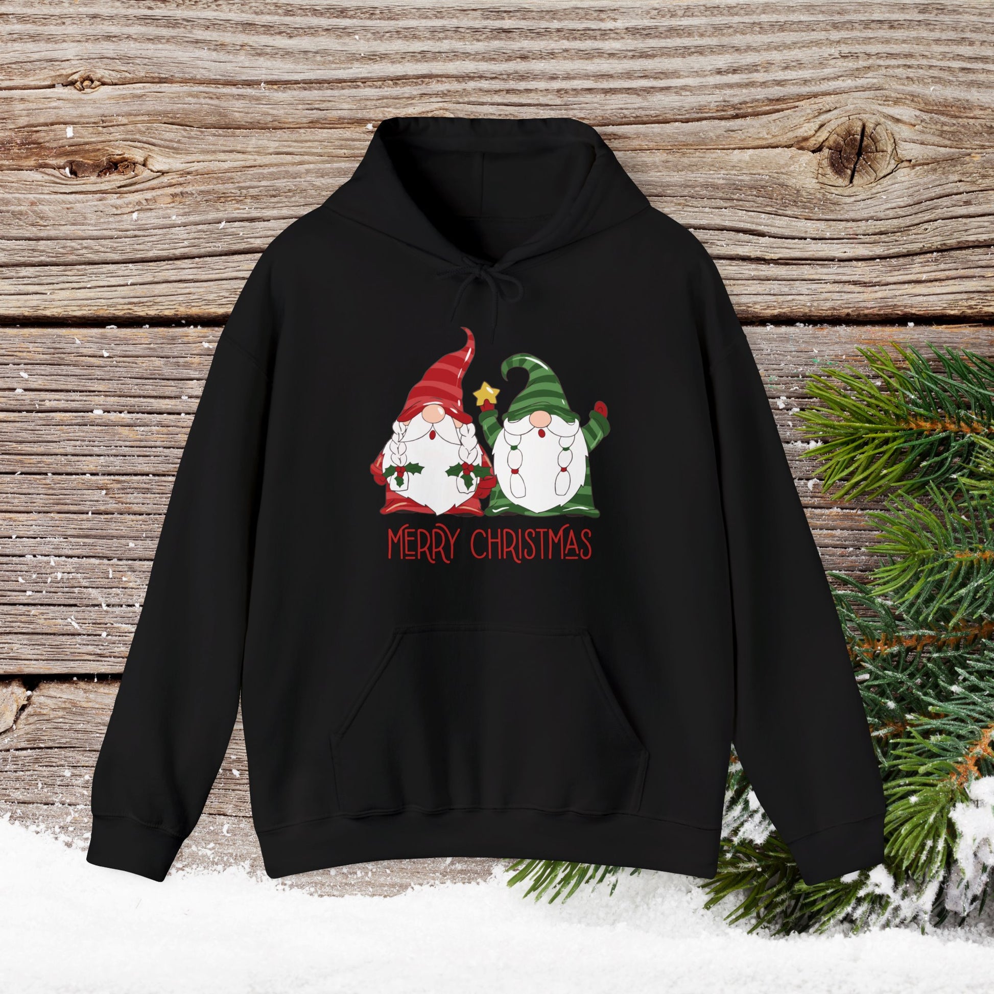 Christmas Hoodie - Gnome Merry Christmas - Cute Christmas Shirts - Youth and Adult Christmas Hooded Sweatshirt Hooded Sweatshirt Graphic Avenue Black Adult Small 