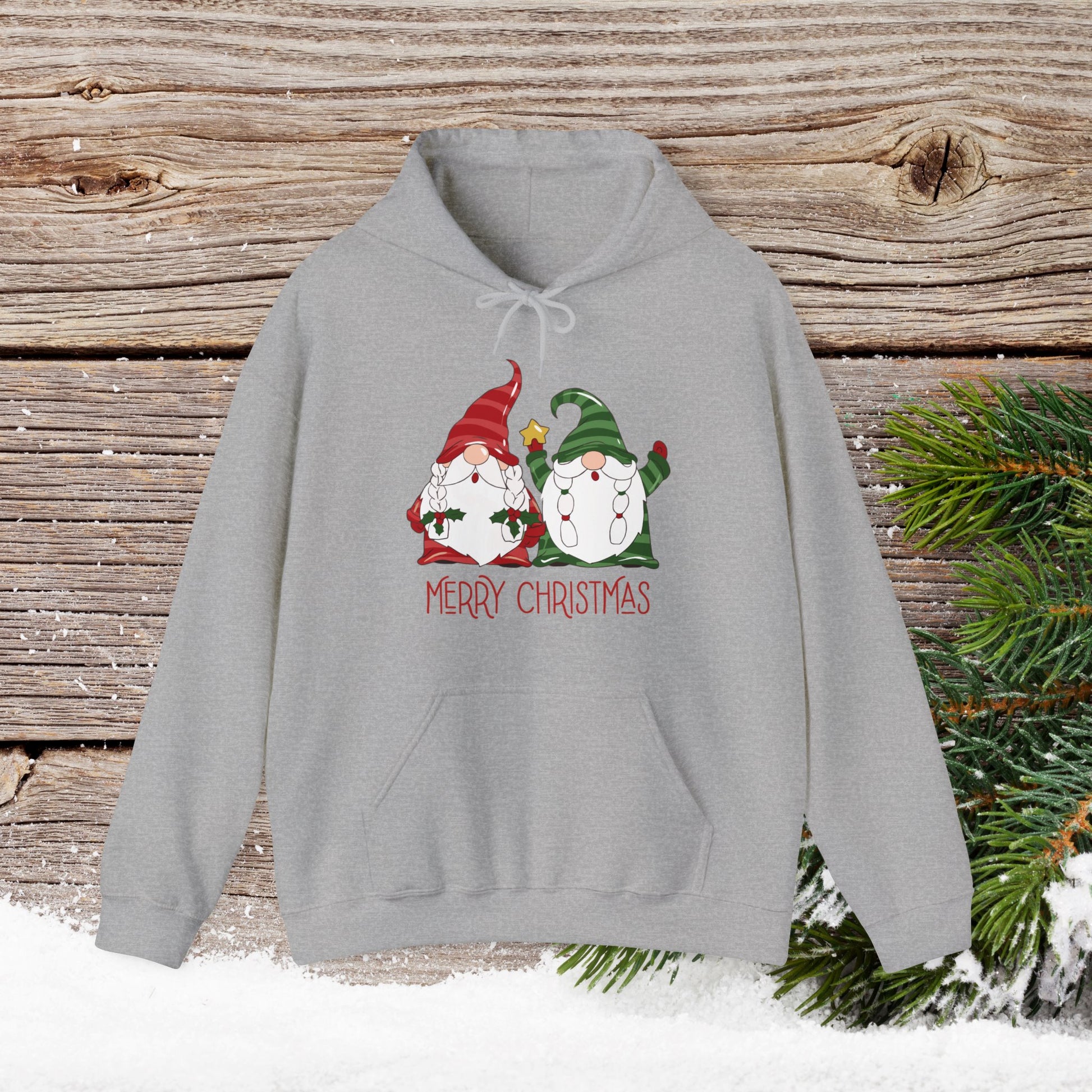 Christmas Hoodie - Gnome Merry Christmas - Cute Christmas Shirts - Youth and Adult Christmas Hooded Sweatshirt Hooded Sweatshirt Graphic Avenue Light Gray Adult Small 