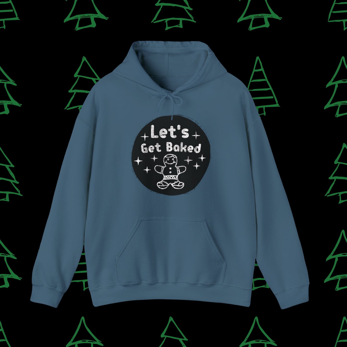 Christmas Hoodie - Let's Get Baked - Mens Christmas Shirts - Adult Christmas Hooded Sweatshirt Hooded Sweatshirt Graphic Avenue Indigo Blue Adult Small 