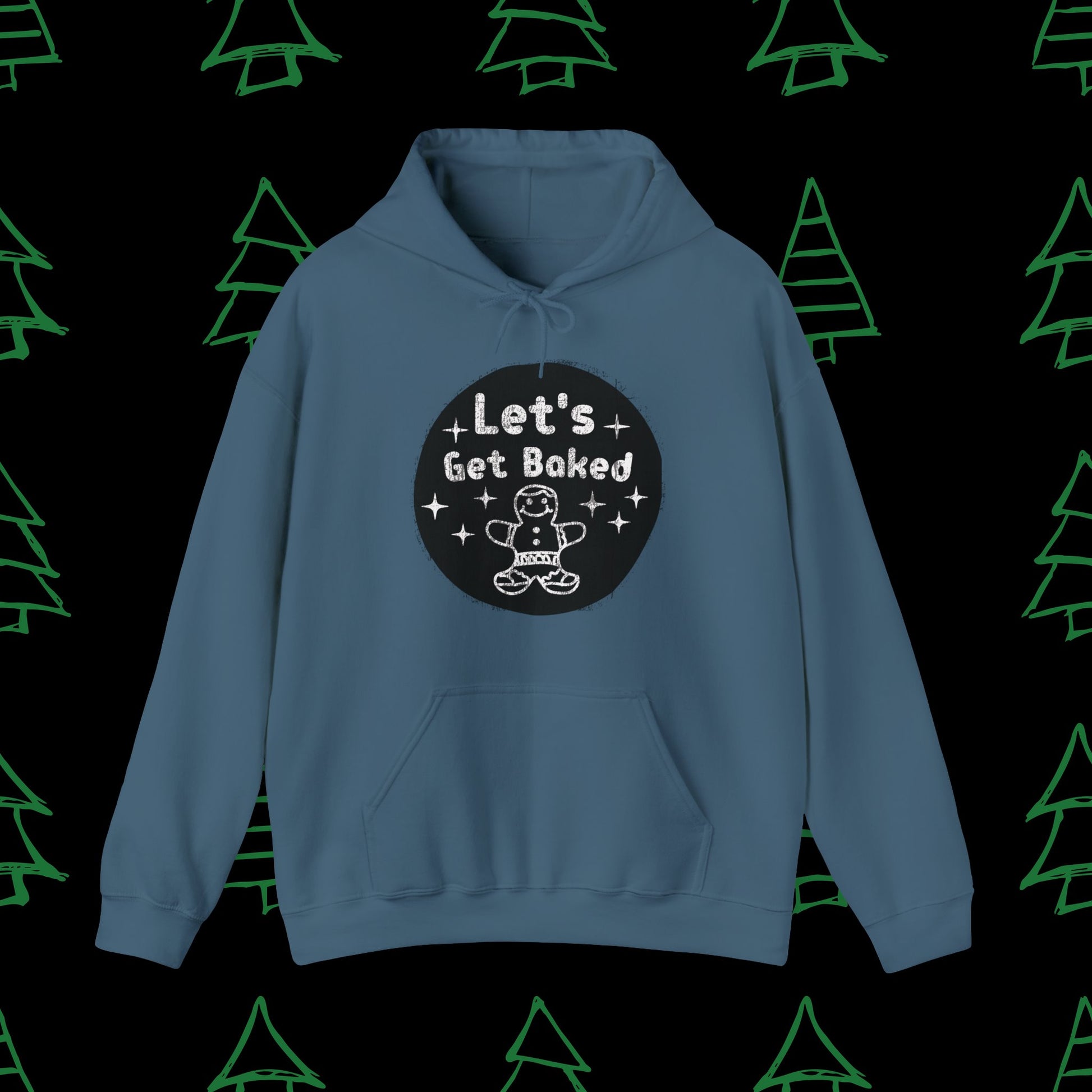 Christmas Hoodie - Let's Get Baked - Mens Christmas Shirts - Adult Christmas Hooded Sweatshirt Hooded Sweatshirt Graphic Avenue Indigo Blue Adult Small 