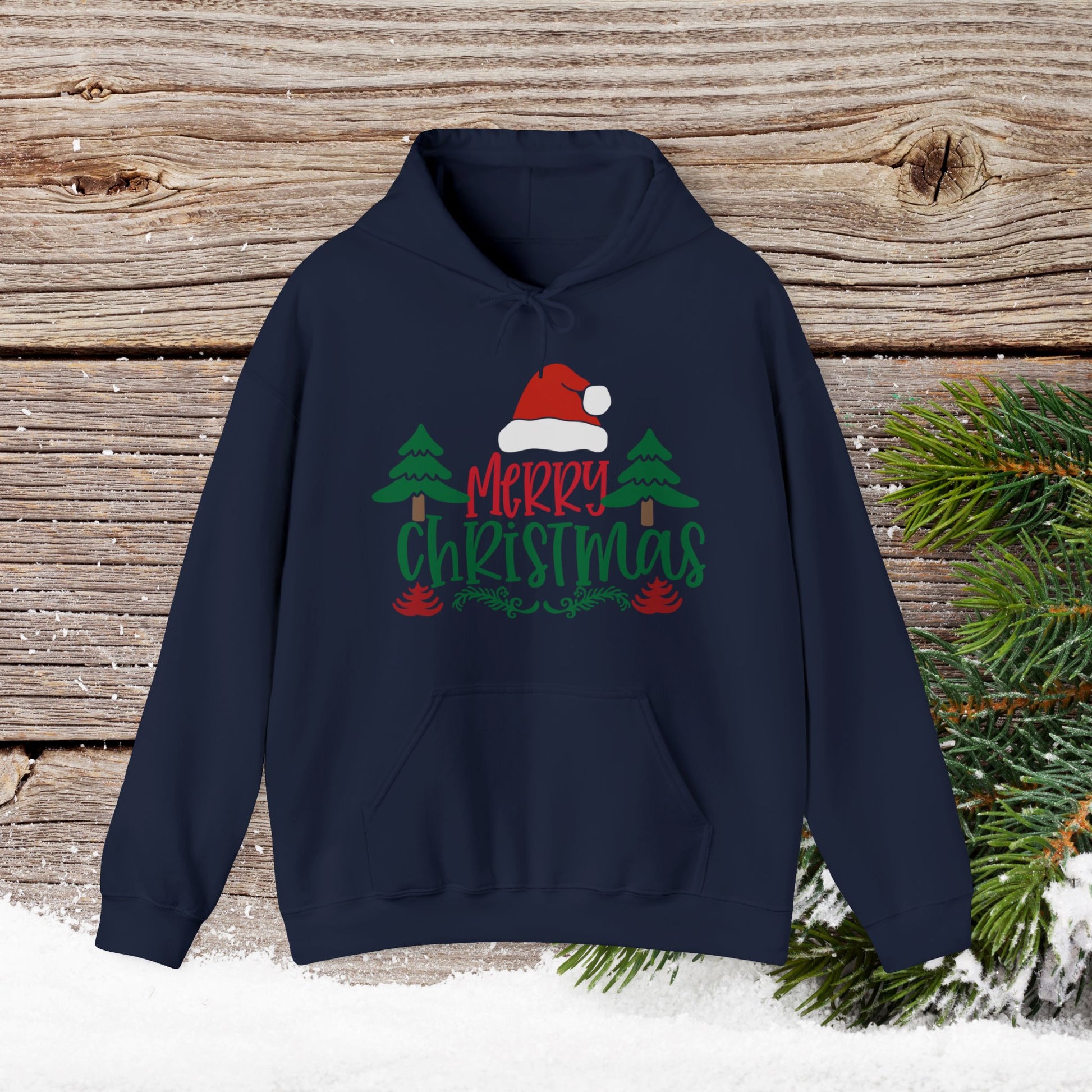 Christmas Hoodie - Merry Christmas - Cute Christmas Shirts - Youth and Adult Christmas Hooded Sweatshirt Hooded Sweatshirt Graphic Avenue Navy Adult Small 