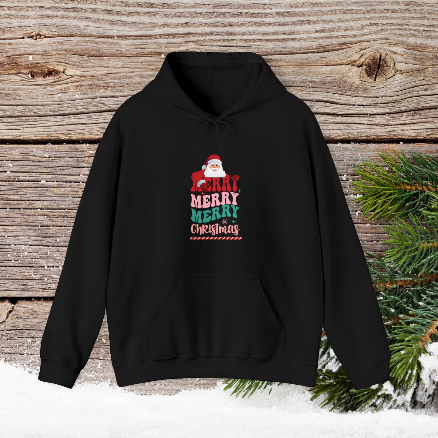 Christmas Hoodie - Merry Merry Merry Christmas - Cute Christmas Shirts - Youth and Adult Christmas Hooded Sweatshirt Hooded Sweatshirt Graphic Avenue Black Adult Small 