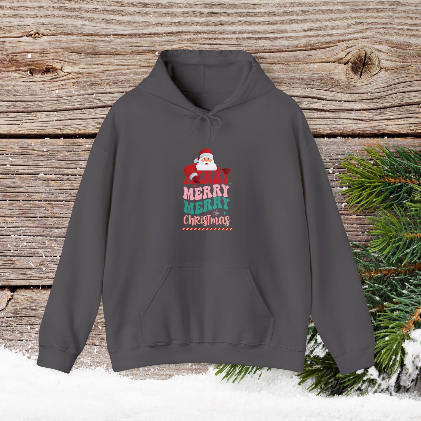 Christmas Hoodie - Merry Merry Merry Christmas - Cute Christmas Shirts - Youth and Adult Christmas Hooded Sweatshirt Hooded Sweatshirt Graphic Avenue Charcoal Adult Small 