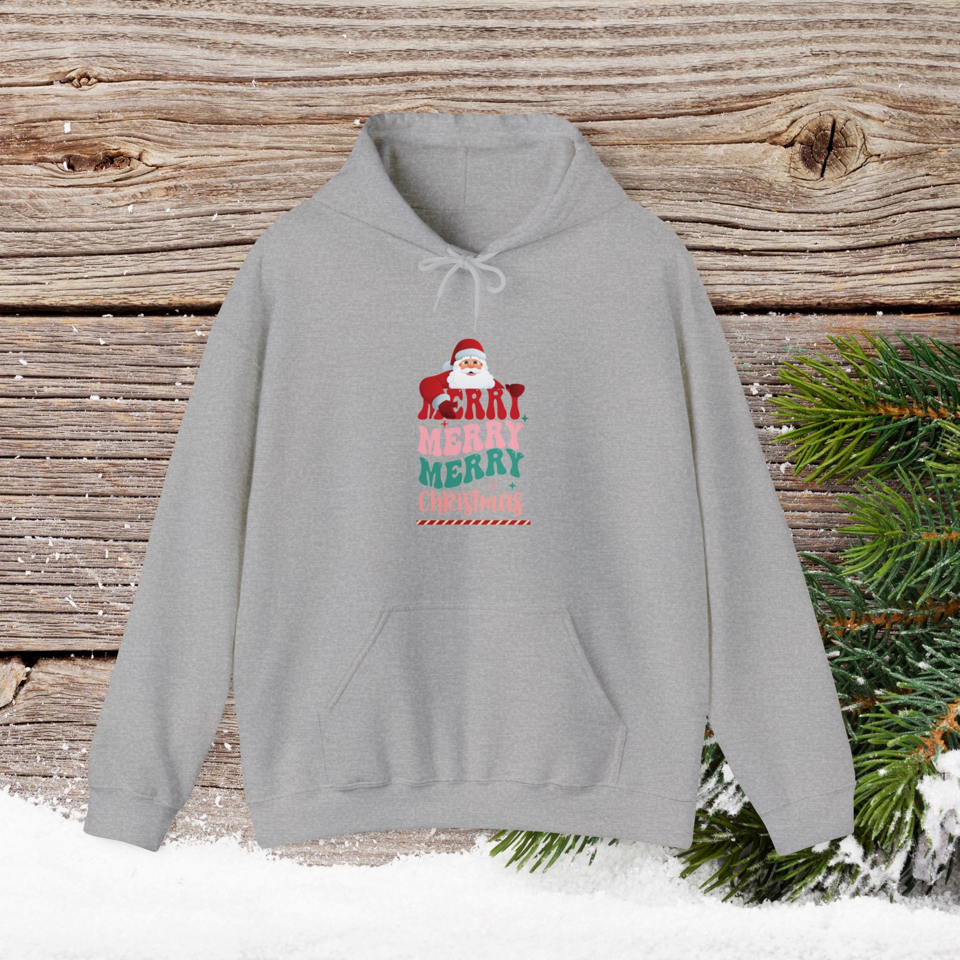 Christmas Hoodie - Merry Merry Merry Christmas - Cute Christmas Shirts - Youth and Adult Christmas Hooded Sweatshirt Hooded Sweatshirt Graphic Avenue Light Gray Adult Small 