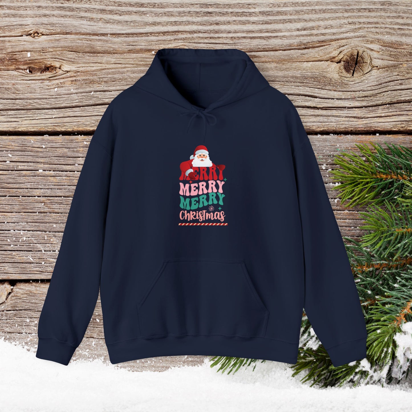 Christmas Hoodie - Merry Merry Merry Christmas - Cute Christmas Shirts - Youth and Adult Christmas Hooded Sweatshirt Hooded Sweatshirt Graphic Avenue Navy Adult Small 