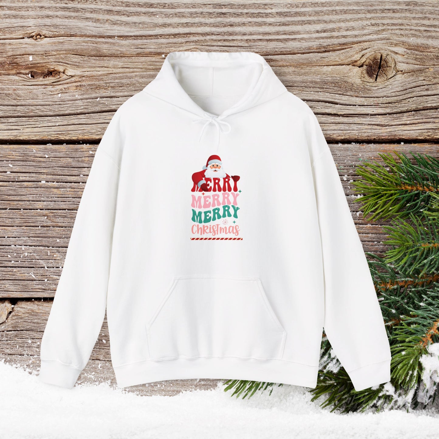 Christmas Hoodie - Merry Merry Merry Christmas - Cute Christmas Shirts - Youth and Adult Christmas Hooded Sweatshirt Hooded Sweatshirt Graphic Avenue White Adult Small 