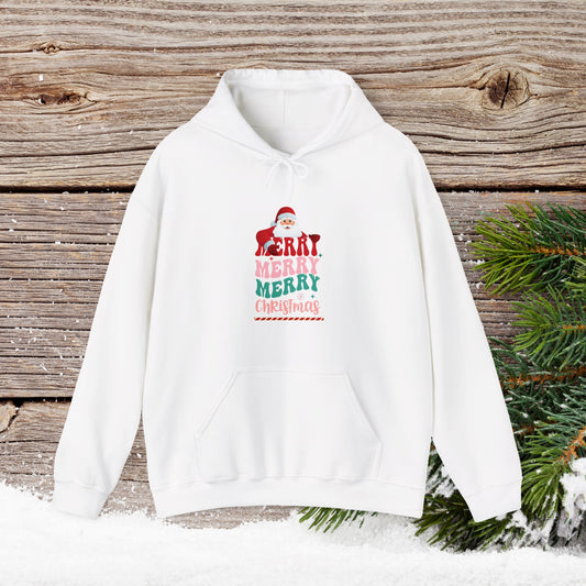 Christmas Hoodie - Merry Merry Merry Christmas - Cute Christmas Shirts - Youth and Adult Christmas Hooded Sweatshirt Hooded Sweatshirt Graphic Avenue White Adult Small 