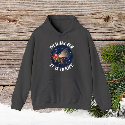 Christmas Hoodie - Oh What Fun It Is To Ride - Mens and Boys Christmas Shirts - Youth and Adult Christmas Hooded Sweatshirt Hooded Sweatshirt Graphic Avenue Dark Heather Adult Small 