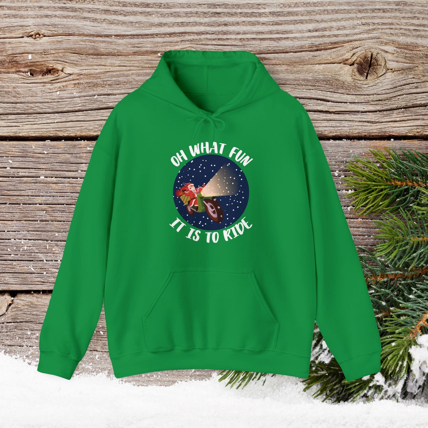 Christmas Hoodie - Oh What Fun It Is To Ride - Mens and Boys Christmas Shirts - Youth and Adult Christmas Hooded Sweatshirt Hooded Sweatshirt Graphic Avenue Irish Green Adult Small 