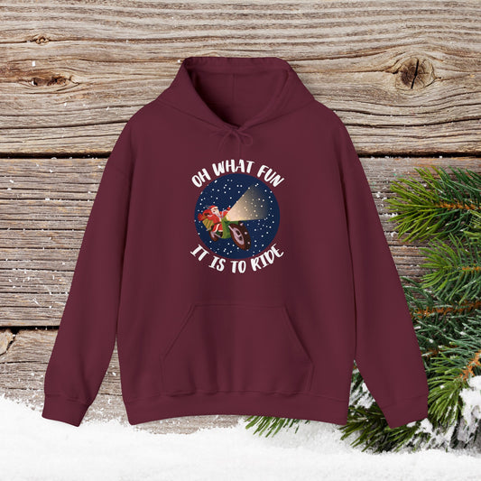 Christmas Hoodie - Oh What Fun It Is To Ride - Mens and Boys Christmas Shirts - Youth and Adult Christmas Hooded Sweatshirt Hooded Sweatshirt Graphic Avenue Maroon Adult Small 