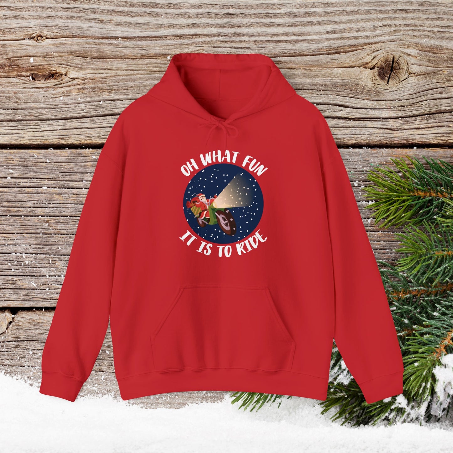Christmas Hoodie - Oh What Fun It Is To Ride - Mens and Boys Christmas Shirts - Youth and Adult Christmas Hooded Sweatshirt Hooded Sweatshirt Graphic Avenue Red Adult Small 