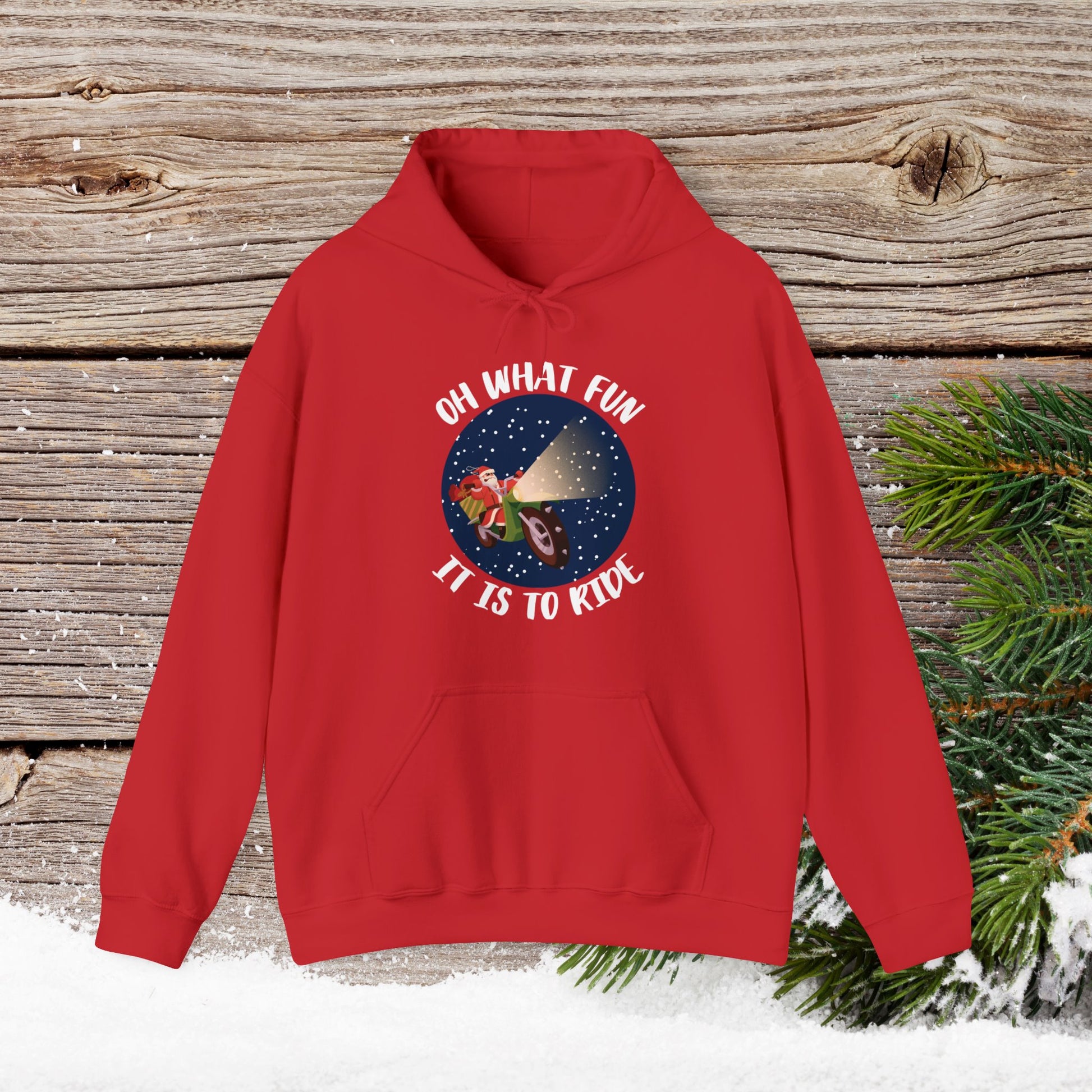Christmas Hoodie - Oh What Fun It Is To Ride - Mens and Boys Christmas Shirts - Youth and Adult Christmas Hooded Sweatshirt Hooded Sweatshirt Graphic Avenue Red Adult Small 