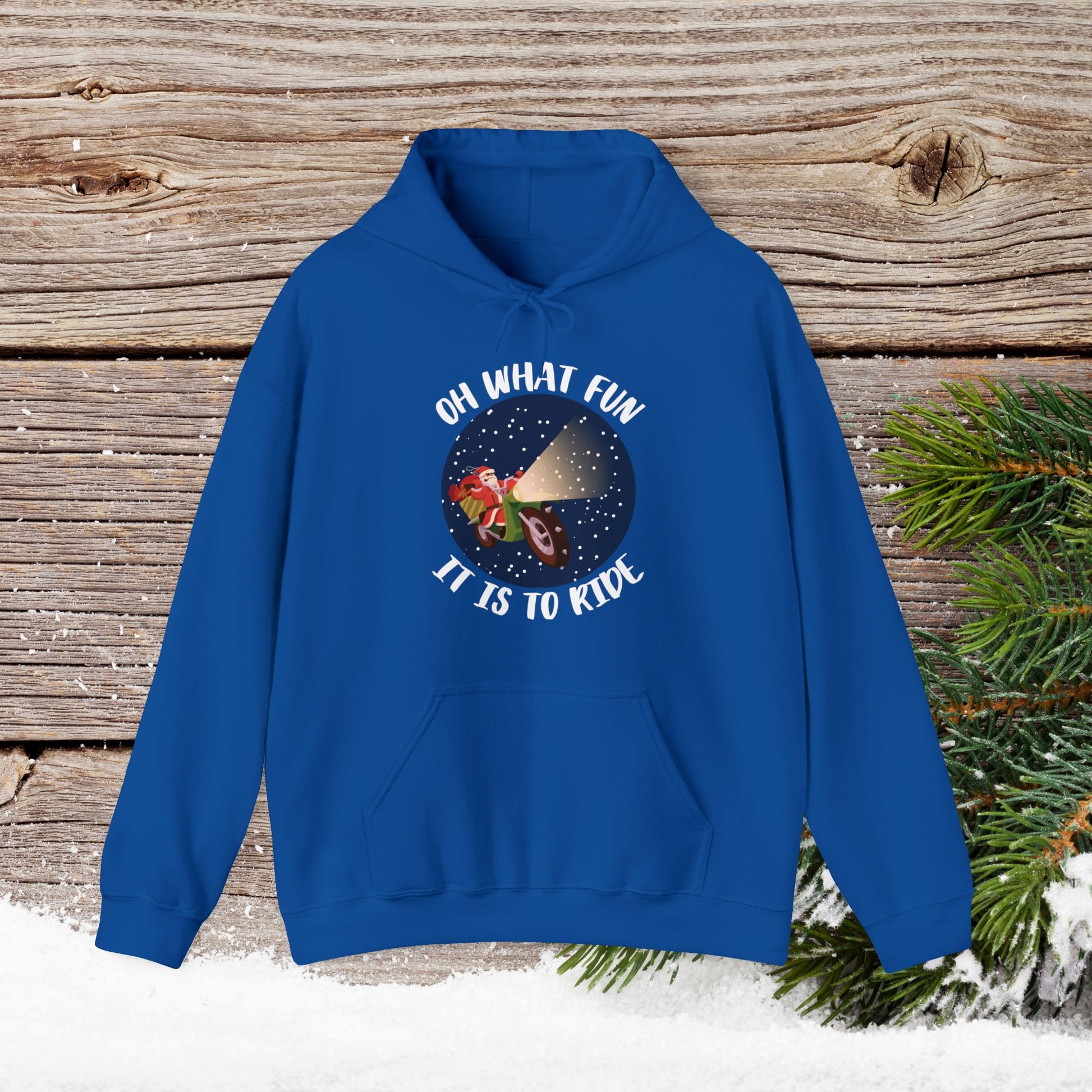 Christmas Hoodie - Oh What Fun It Is To Ride - Mens and Boys Christmas Shirts - Youth and Adult Christmas Hooded Sweatshirt Hooded Sweatshirt Graphic Avenue Royal Adult Small 