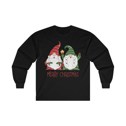 Christmas Long Sleeve T-Shirt - Gnome Merry Christmas - Cute Christmas Shirts - Youth and Adult Christmas Long Sleeve TShirts Long Sleeve T-Shirts Graphic Avenue Black Adult Small 