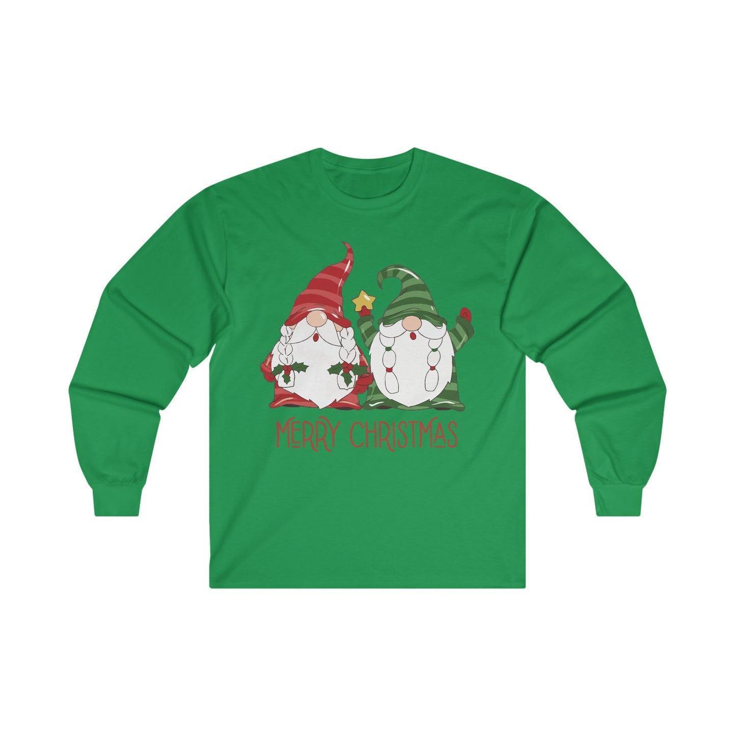 Christmas Long Sleeve T-Shirt - Gnome Merry Christmas - Cute Christmas Shirts - Youth and Adult Christmas Long Sleeve TShirts Long Sleeve T-Shirts Graphic Avenue Green Adult Small 