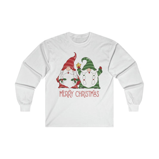 Christmas Long Sleeve T-Shirt - Gnome Merry Christmas - Cute Christmas Shirts - Youth and Adult Christmas Long Sleeve TShirts Long Sleeve T-Shirts Graphic Avenue White Adult Small 