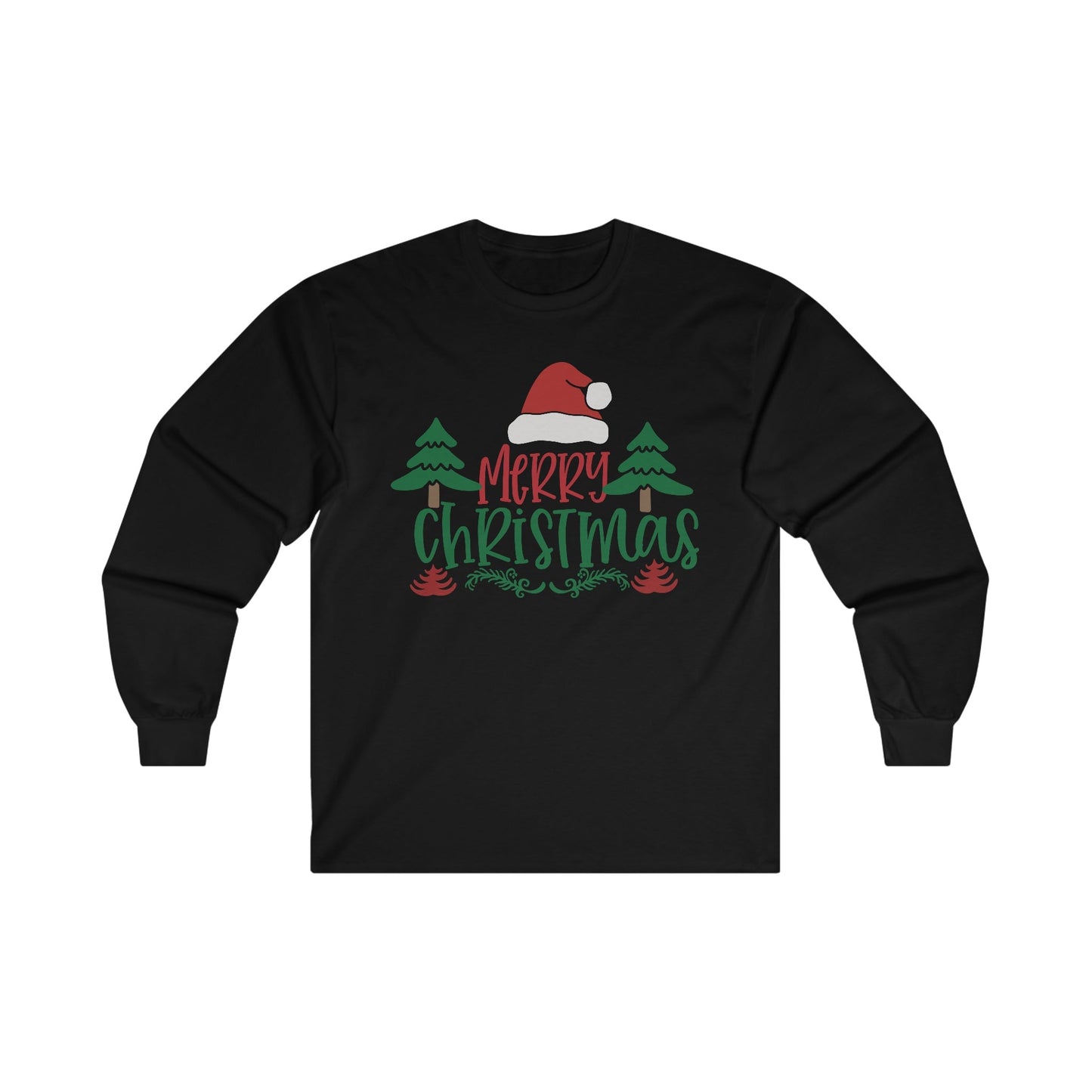 Christmas Long Sleeve T-Shirt - Merry Christmas - Cute Christmas Shirts - Youth and Adult Christmas Long Sleeve TShirts Long Sleeve T-Shirts Graphic Avenue Black Adult Small 